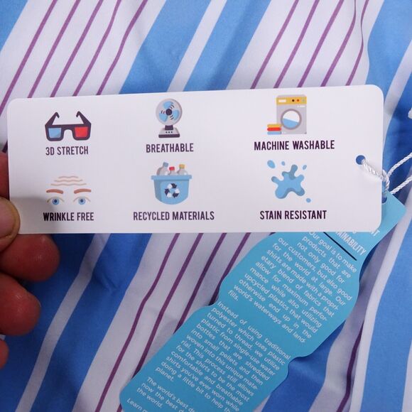 &Collar Shirt Mens Small‎ Multicolored Striped Button Up Oceanside Performance - Picture 5 of 11